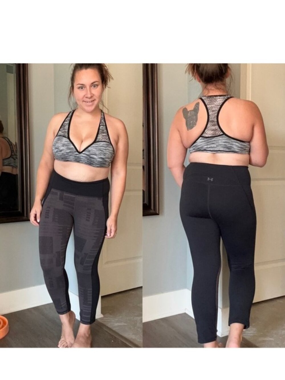 Under Armour | Black And Gray Reflect Print Hi-Rise Crop Leggings | Size Medium